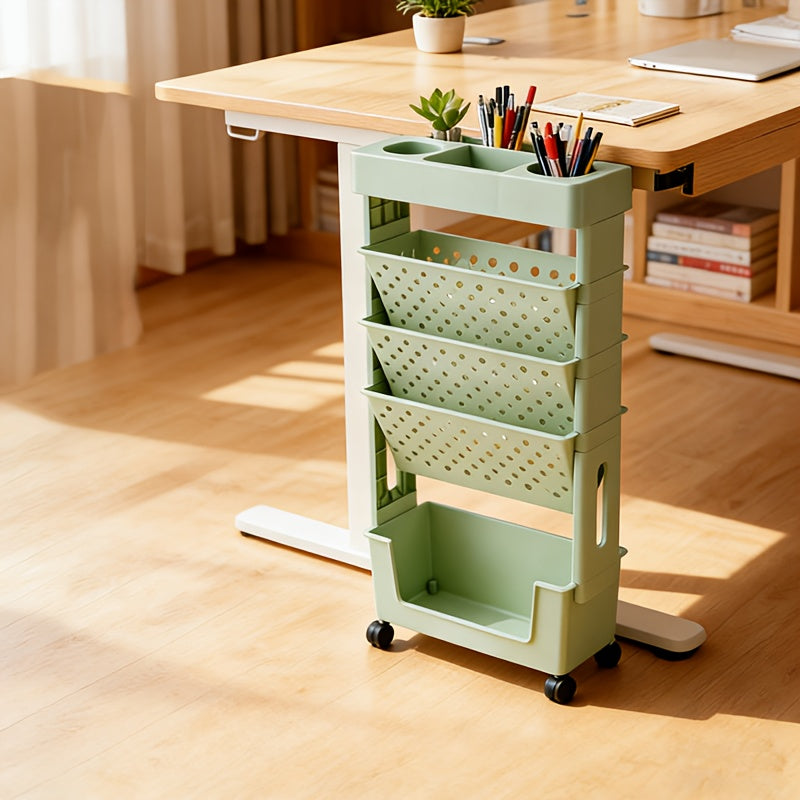 Desktop Office Study Room 2\u002F5-layer Book Storage Box with Wheels 1pc | Desk-mounted, Multi-scene Use | Classroom Bookshelf, Student Book Case, Utility Shelves