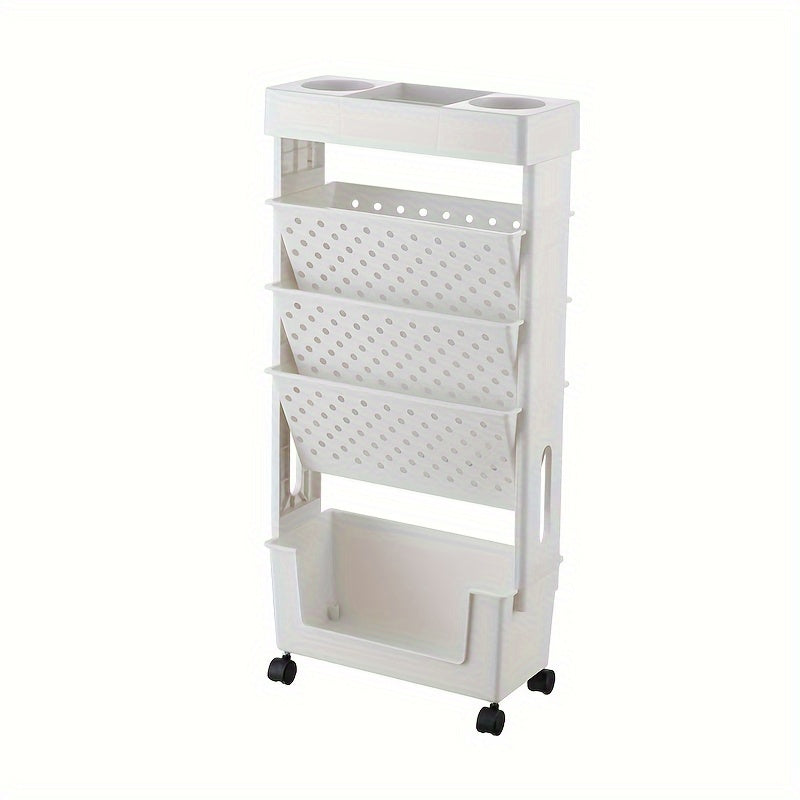 Desktop Office Study Room 2\u002F5-layer Book Storage Box with Wheels 1pc | Desk-mounted, Multi-scene Use | Classroom Bookshelf, Student Book Case, Utility Shelves