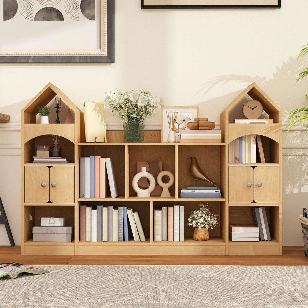 Modern Castle-Shaped Bookcase & Storage Cabinet with Shelves - Cool White Suitable for Living Room, Entryway, Bedroom, -Standing \u002FPlywood Furniture, Space-Saving Tower Cabinet with Assembly for Room Decor or Holiday Gift