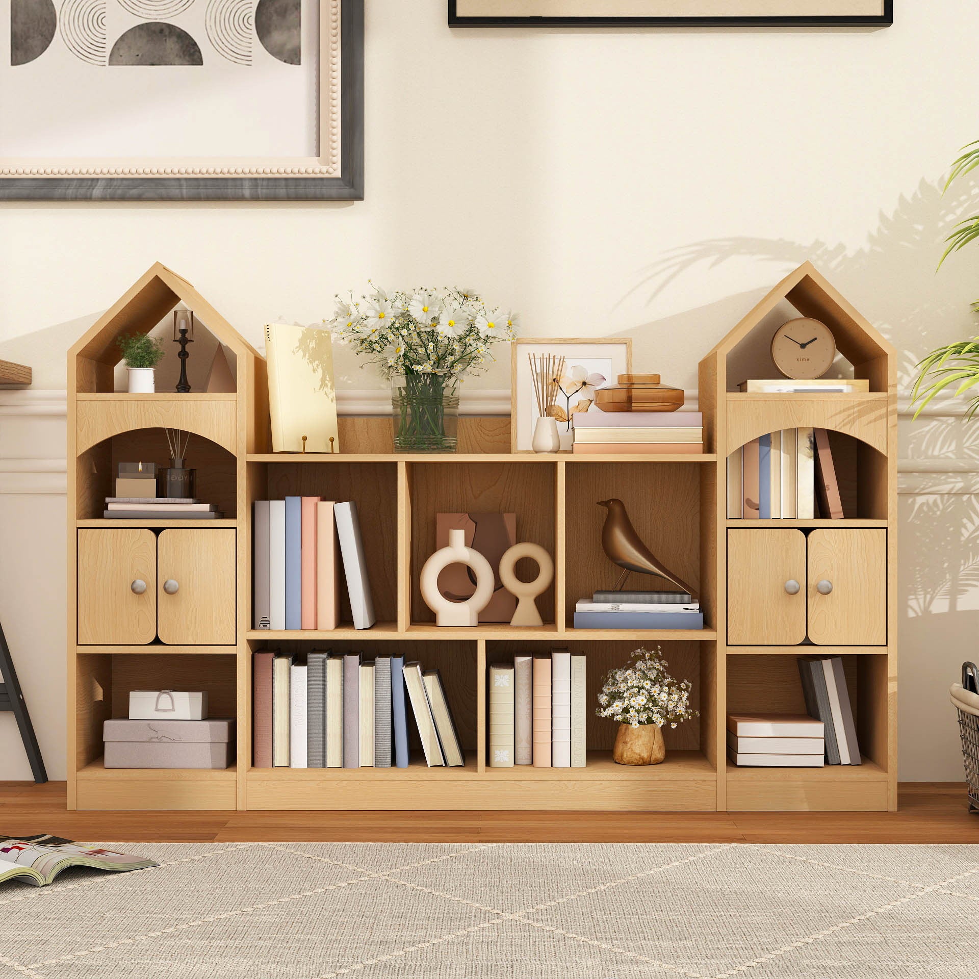 Modern Castle-Shaped Bookcase & Storage Cabinet with Shelves - Cool White Suitable for Living Room, Entryway, Bedroom, -Standing \u002FPlywood Furniture, Space-Saving Tower Cabinet with Assembly for Room Decor or Holiday Gift