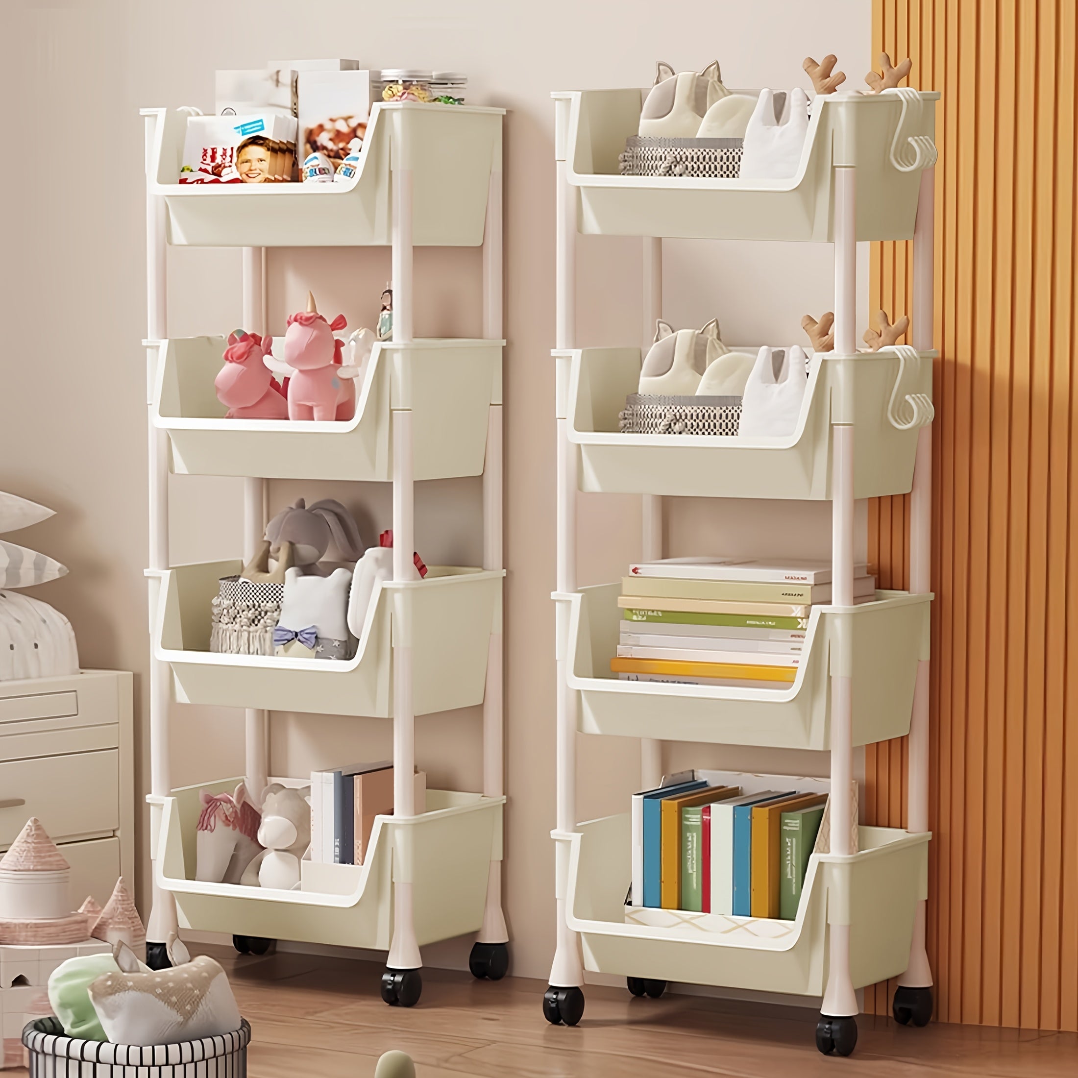 Multi-Functional Bookshelf, Floor Standing Storage Rack, Movable Snack & Sundries Cart, Multi-Layer Organizer Shelf for Living Room And Kitchen