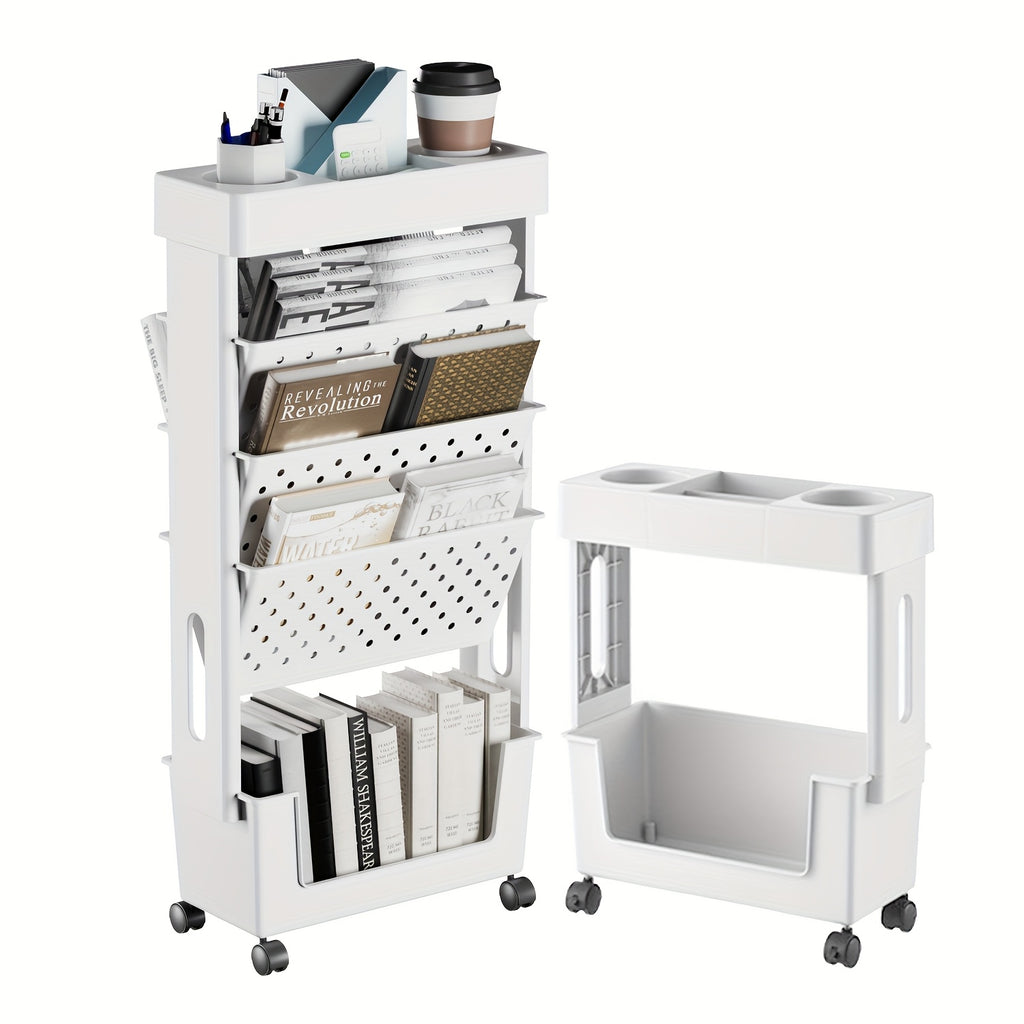 Desktop Office Study Room 2\u002F5-layer Book Storage Box with Wheels 1pc | Desk-mounted, Multi-scene Use | Classroom Bookshelf, Student Book Case, Utility Shelves