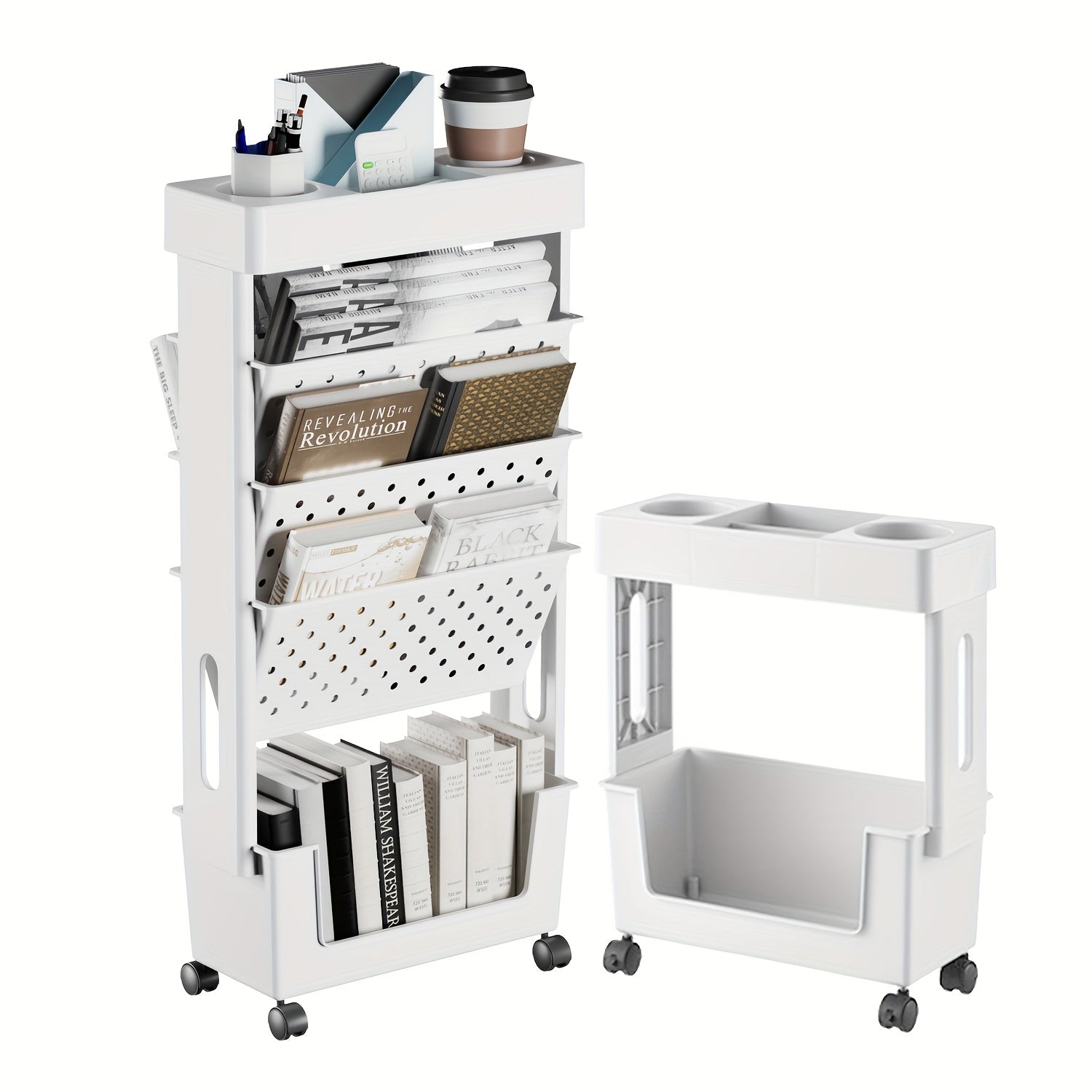 Desktop Office Study Room 2\u002F5-layer Book Storage Box with Wheels 1pc | Desk-mounted, Multi-scene Use | Classroom Bookshelf, Student Book Case, Utility Shelves