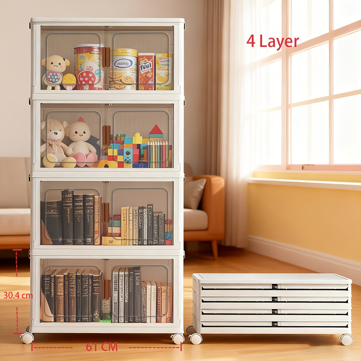 1\u002F2\u002F3\u002F4\u002F5-Layer Extra Large Storage Cabinet, Multi-Layer Foldable Storage Box with Door, Stackable Storage Cabinet for Shoes, Sundries, Books, Clothes, Home Storage Organizer for Closet, Wardrobe, Bedroom, Bathroom, Office, Kitchen