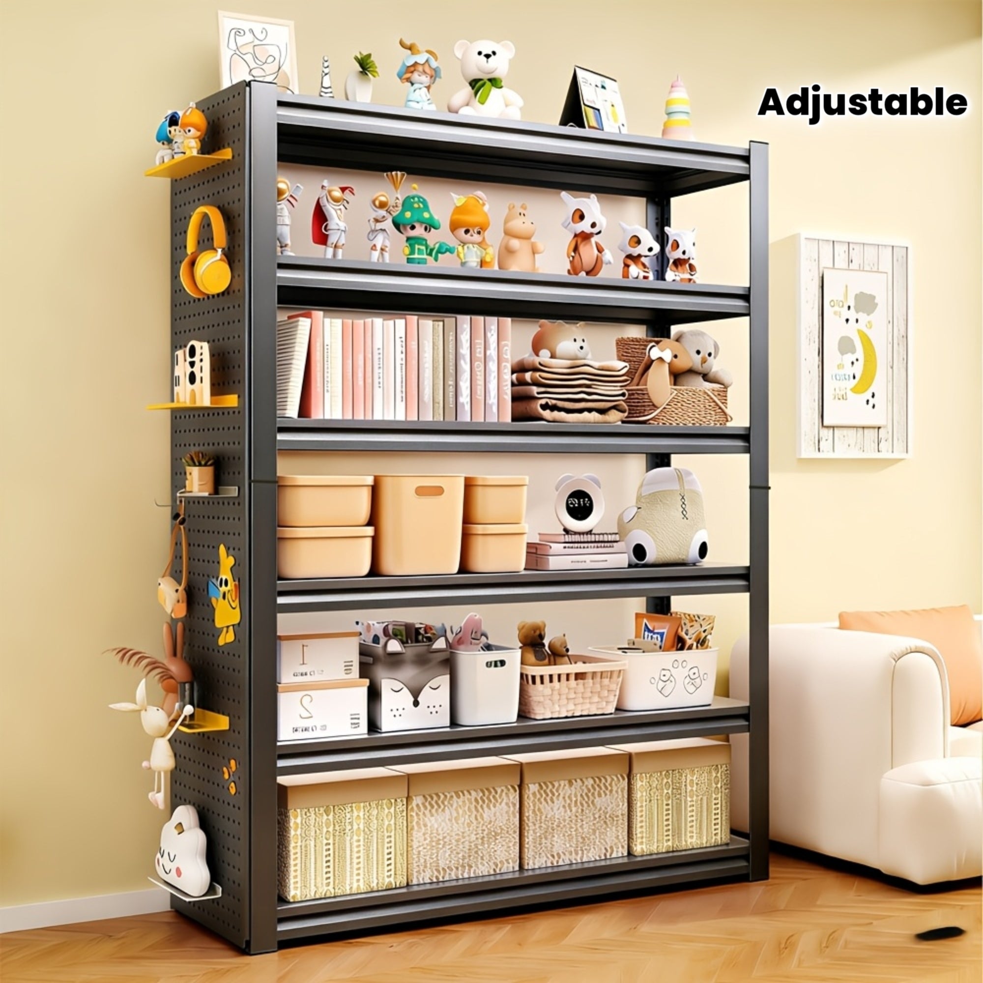 House 6-Tier Shelving, 3000lbs Adjustable Storage Shelves, Boltless Book Shelf, Shelf Organizer for Kitchen, Living Room, Study, Open Display Shelves, Toy Storage Organizer with Anti-Tilt Device, Modern Book Cases And Book Shelves, 45''W*18''D*82''H