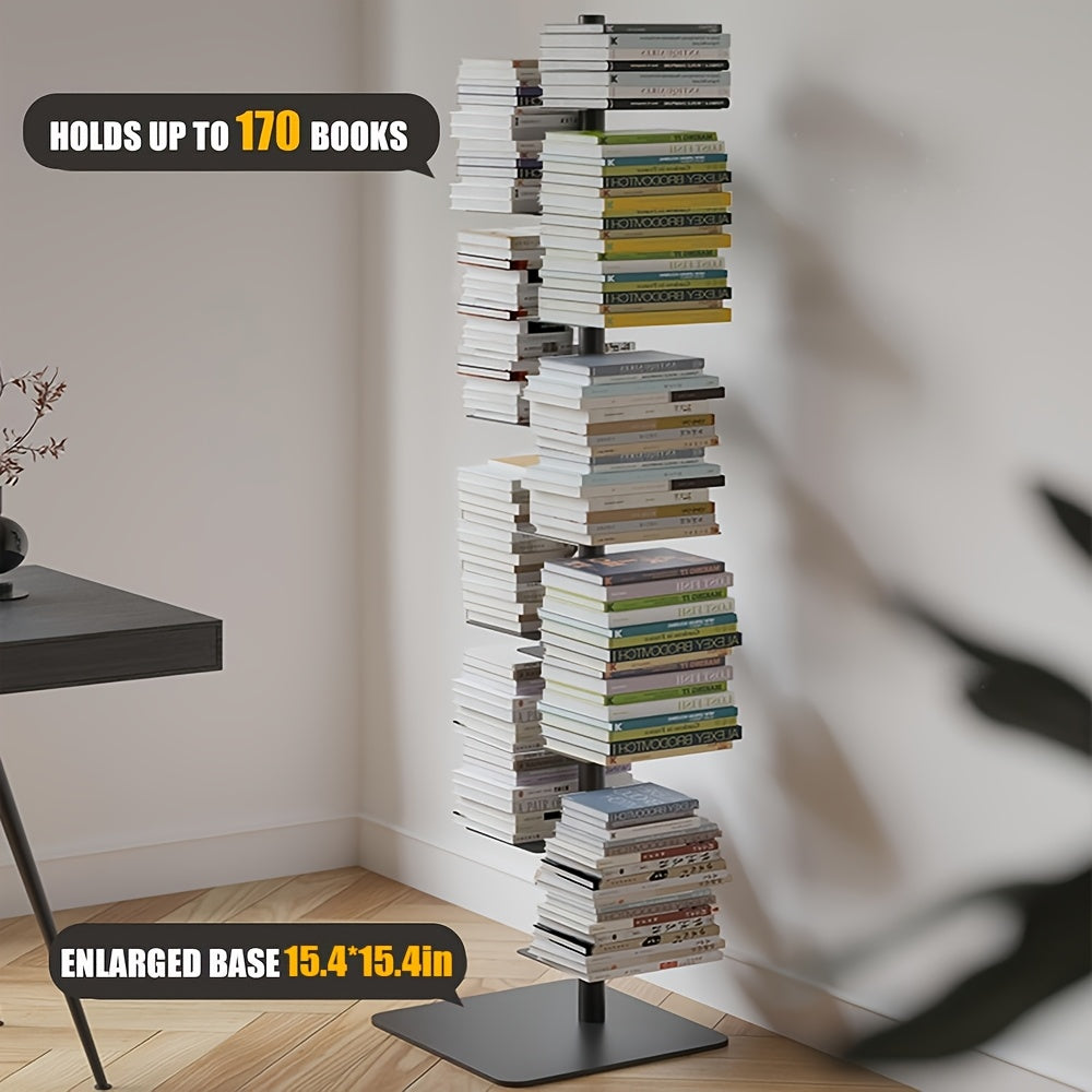 9-Level Metal Bookcase, Flexible Vertical Tower for Storing Books, Freestanding Corner Bookshelf, Compact Multi-Use Corner Storage Unit for Study, Living Area, Office, Bedroom (Black)